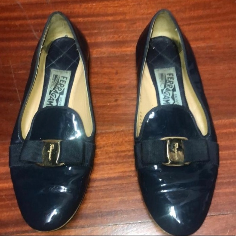Salvatore Ferragamo Navy Patent leather loafers